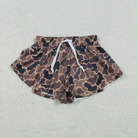 1.6 RTS NO MOQ （In stock）SS0772 Baby Girls Summer Shorts Baby Girls Southern Brown Camo Yoga Active Ruffle Shorts Bottom