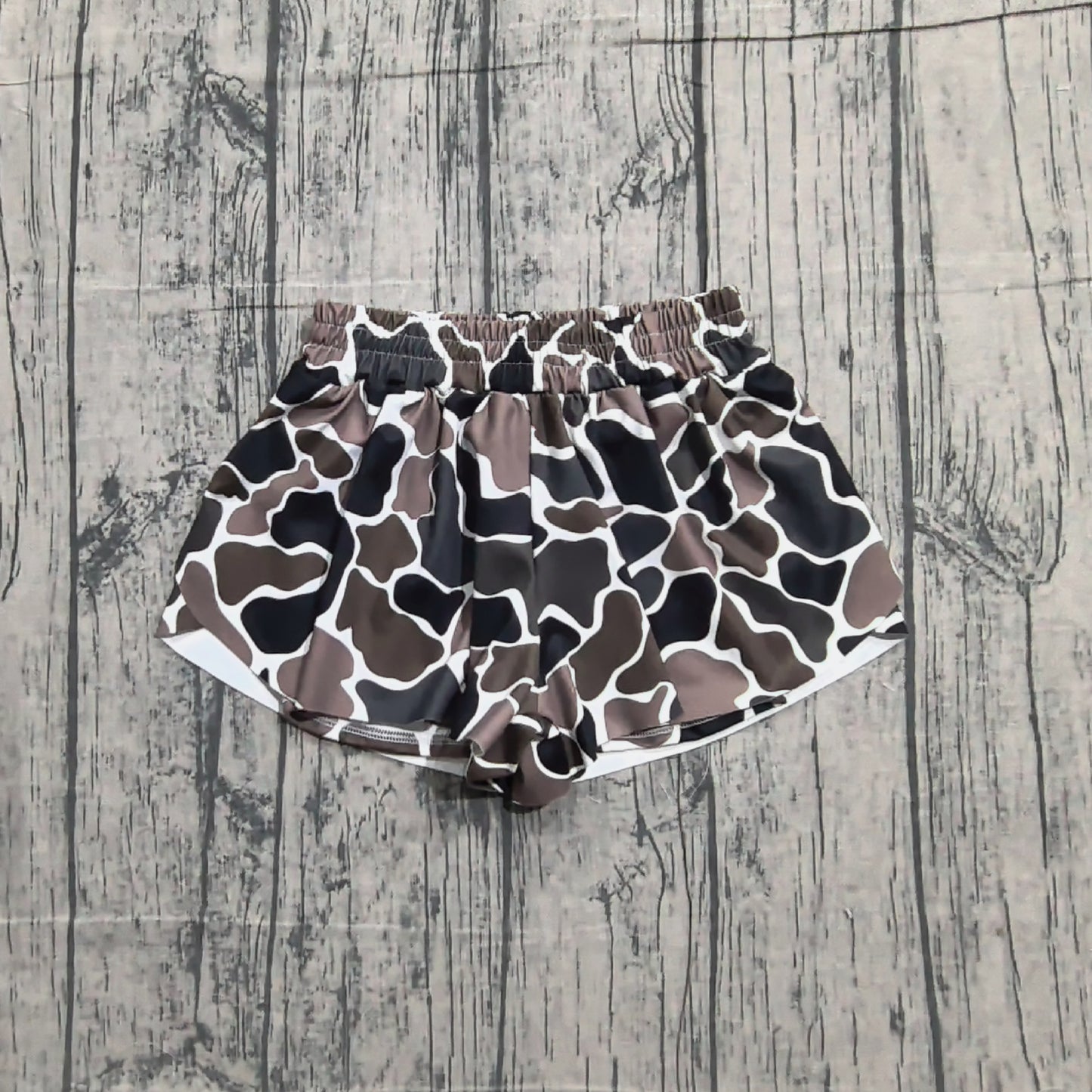 1.12 SS0773 Sample No Moq Yoga fabric Baby Girls Southern Dark Brown Camo Yoga Active Ruffle Shorts Bottom