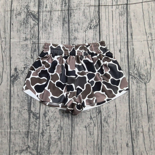 1.12 SS0773 Sample No Moq Yoga fabric Baby Girls Southern Dark Brown Camo Yoga Active Ruffle Shorts Bottom