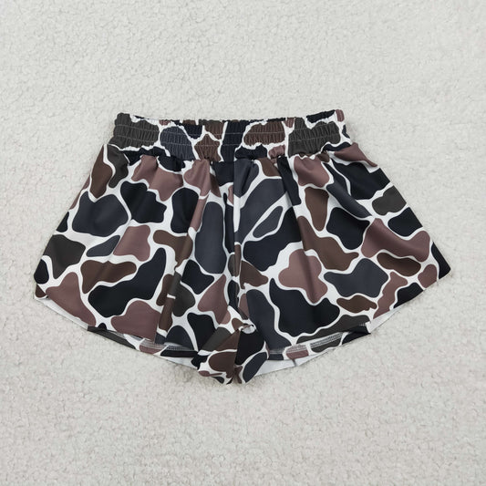 2.7 RTS NO MOQ （In stock）SS0773 Baby Girls Southern Dark Brown Camo Yoga Active Ruffle Shorts Bottom