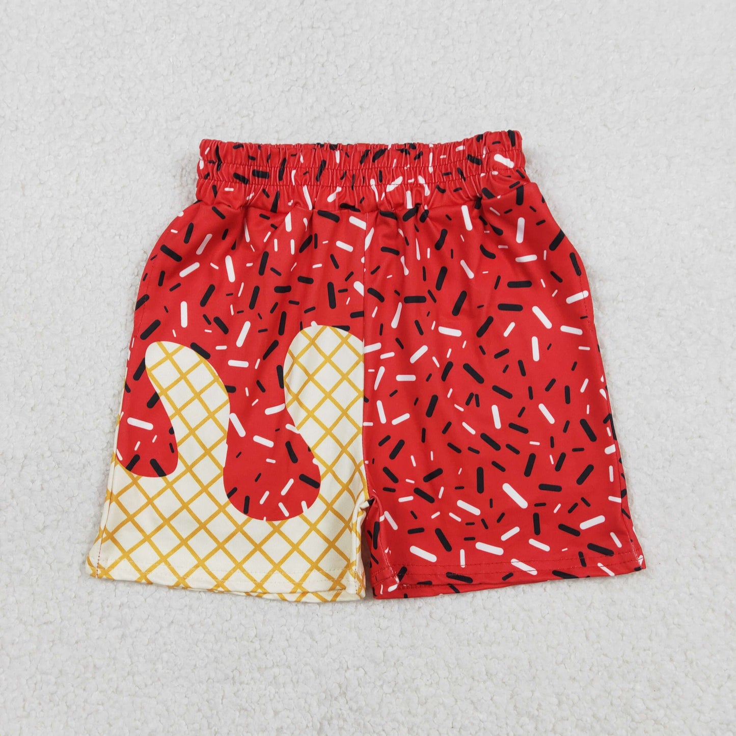 1.6 RTS NO MOQ （In stock）SS0776 Baby Boys Summer Shorts Baby Boys Red Sprinkle Drip Team Shorts Bottom