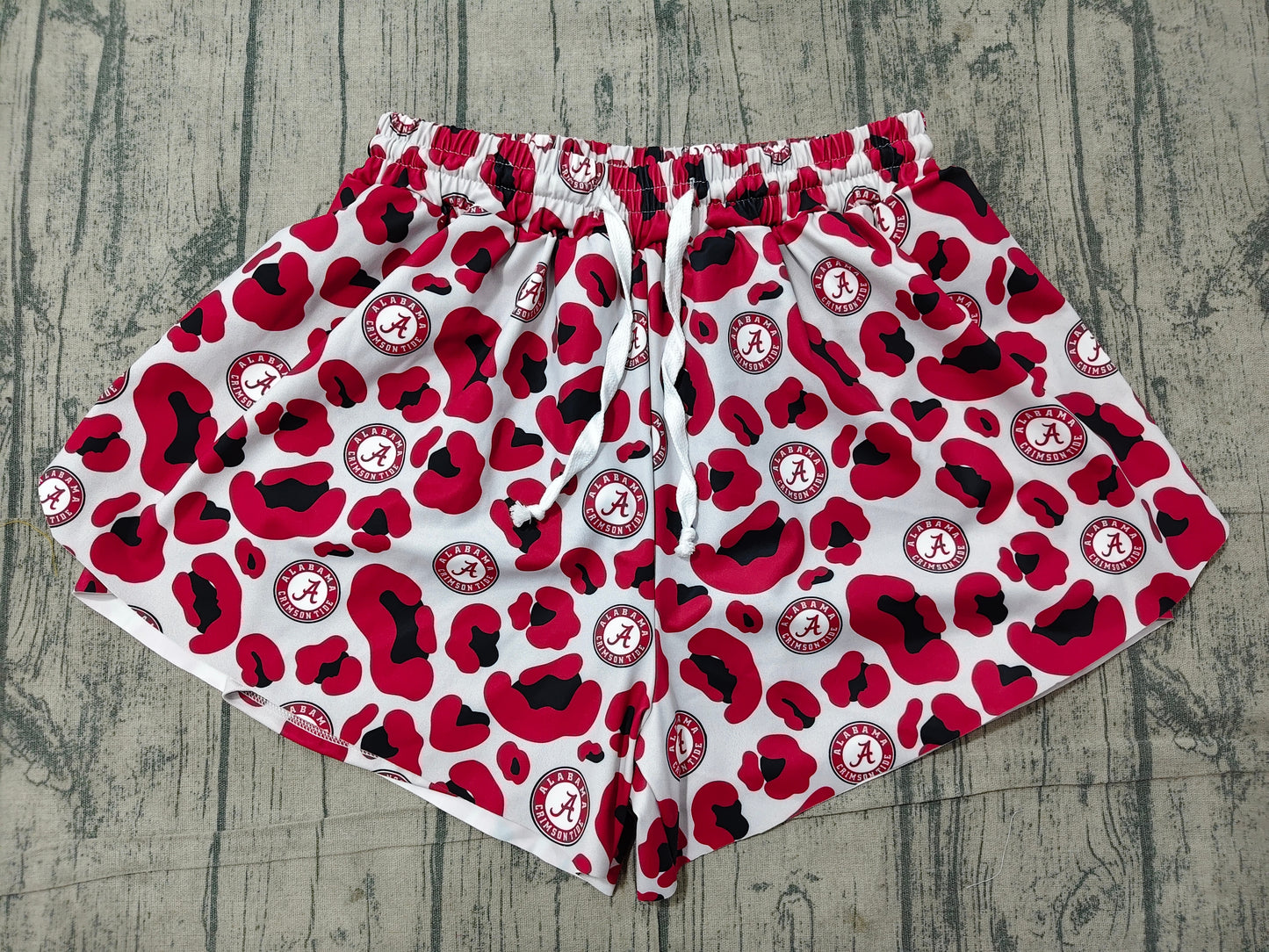 6.20 SS0807 Sample No Moq Yoga Adult Women Red Leopard Team Ruffle Trim Shorts Casual Yoga Bottoms