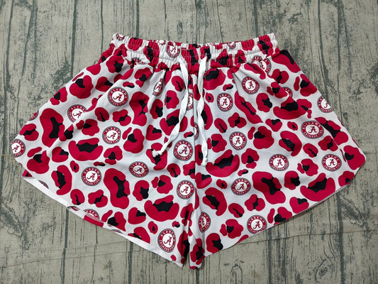 6.20 SS0807 Sample No Moq Yoga Adult Women Red Leopard Team Ruffle Trim Shorts Casual Yoga Bottoms