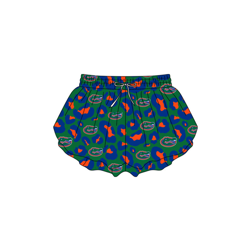 1.14 SS0813 Pre order No Moq Yoga fabric Baby Girls Green Leopard Crocodiles Yoga Active Team Ruffle Shorts Bottom