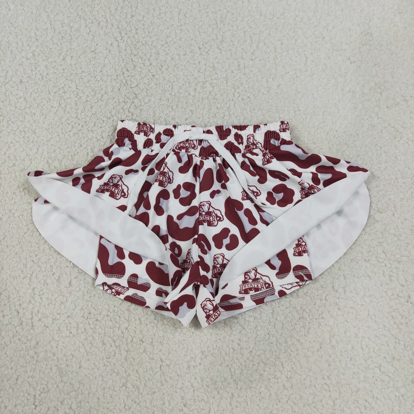 SS0820 RTS NO MOQ （In stock）yoga fabric Baby Girls Maroon Leopard State Bulldogs Yoga Active Team Butterfly Shorts Bottom