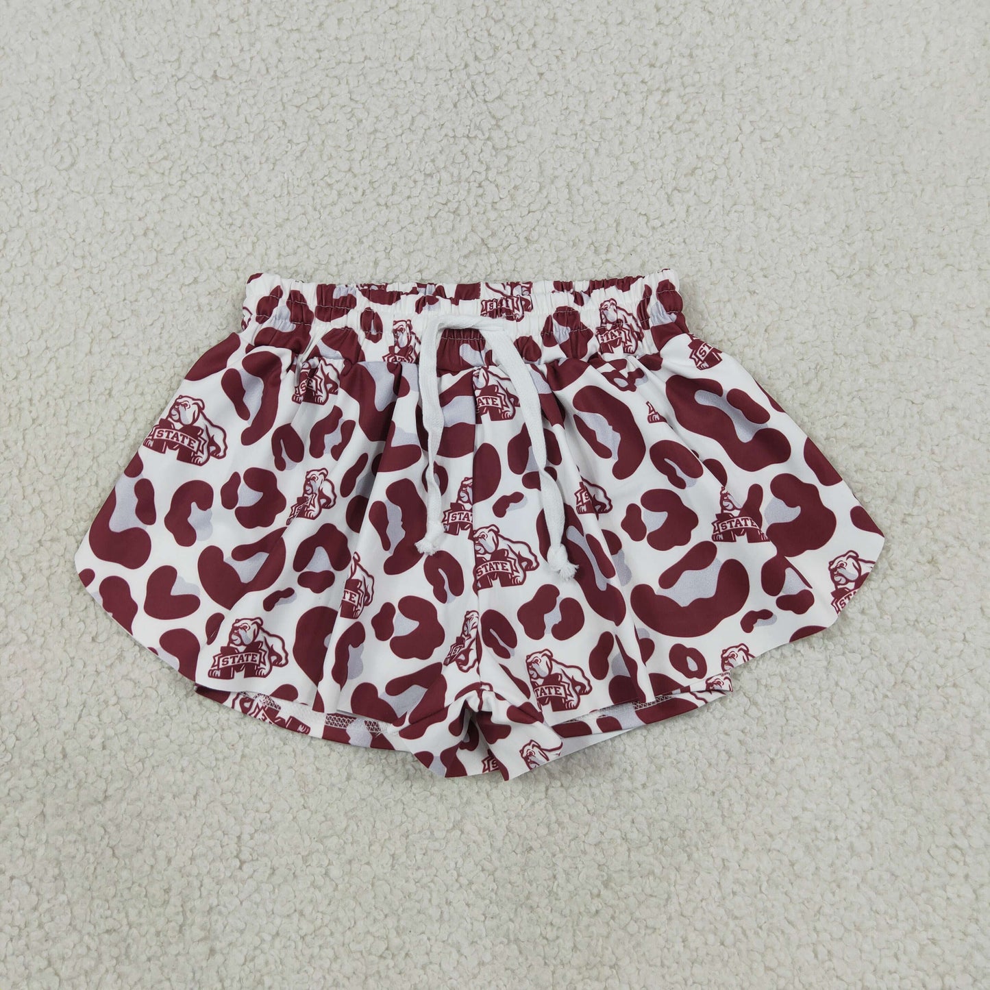 SS0820 RTS NO MOQ （In stock）yoga fabric Baby Girls Maroon Leopard State Bulldogs Yoga Active Team Butterfly Shorts Bottom
