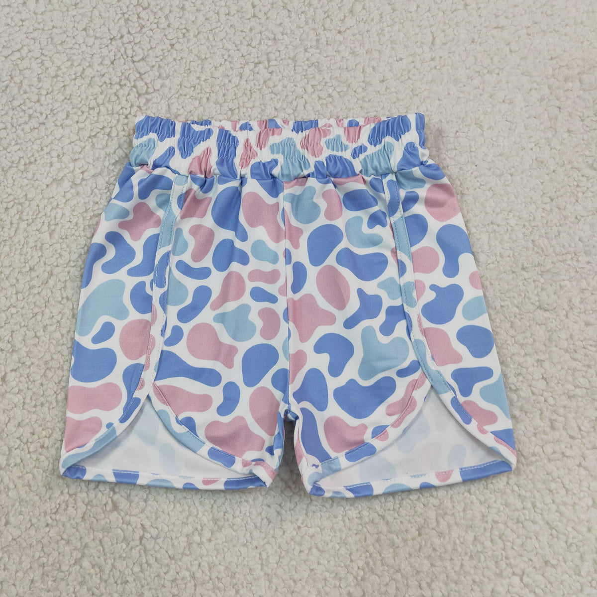 SS0856  RTS NO MOQ （In stock） milk silk Light blue pink camo kids girls summer shorts