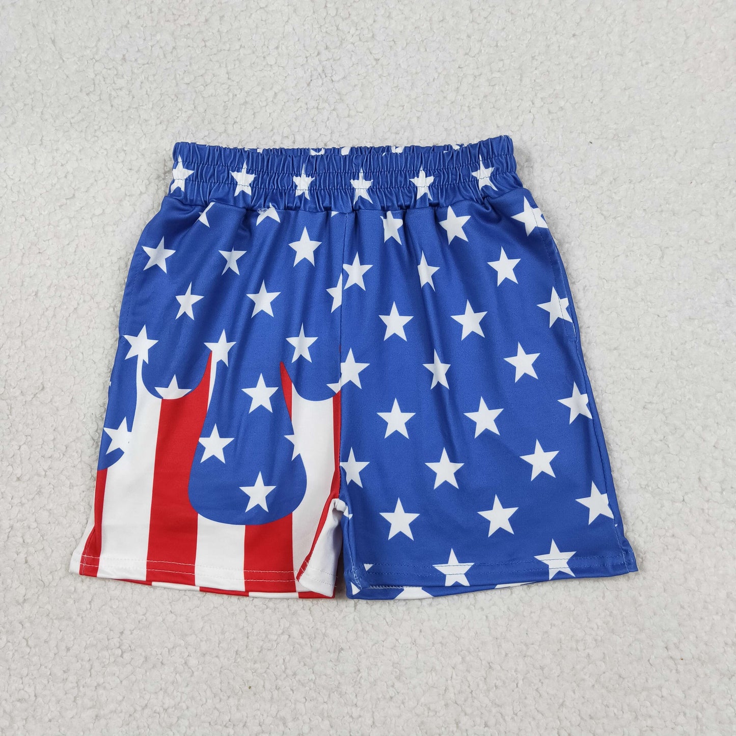 4.13 SS0861  RTS NO MOQ （In stock）Short sleeves stars stripe kids boys 4th of july swim trunks