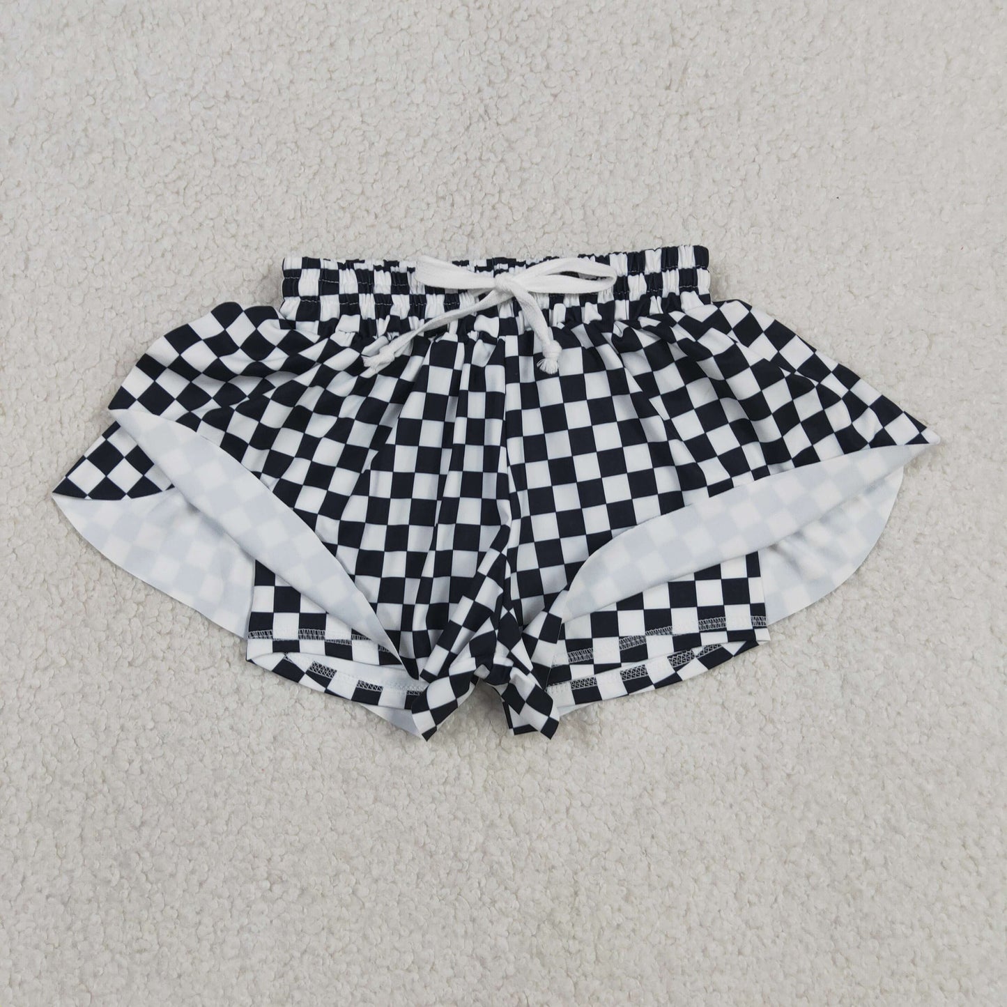 SS0865 RTS NO MOQ （In stock）Black plaid kids girls team active summer shorts