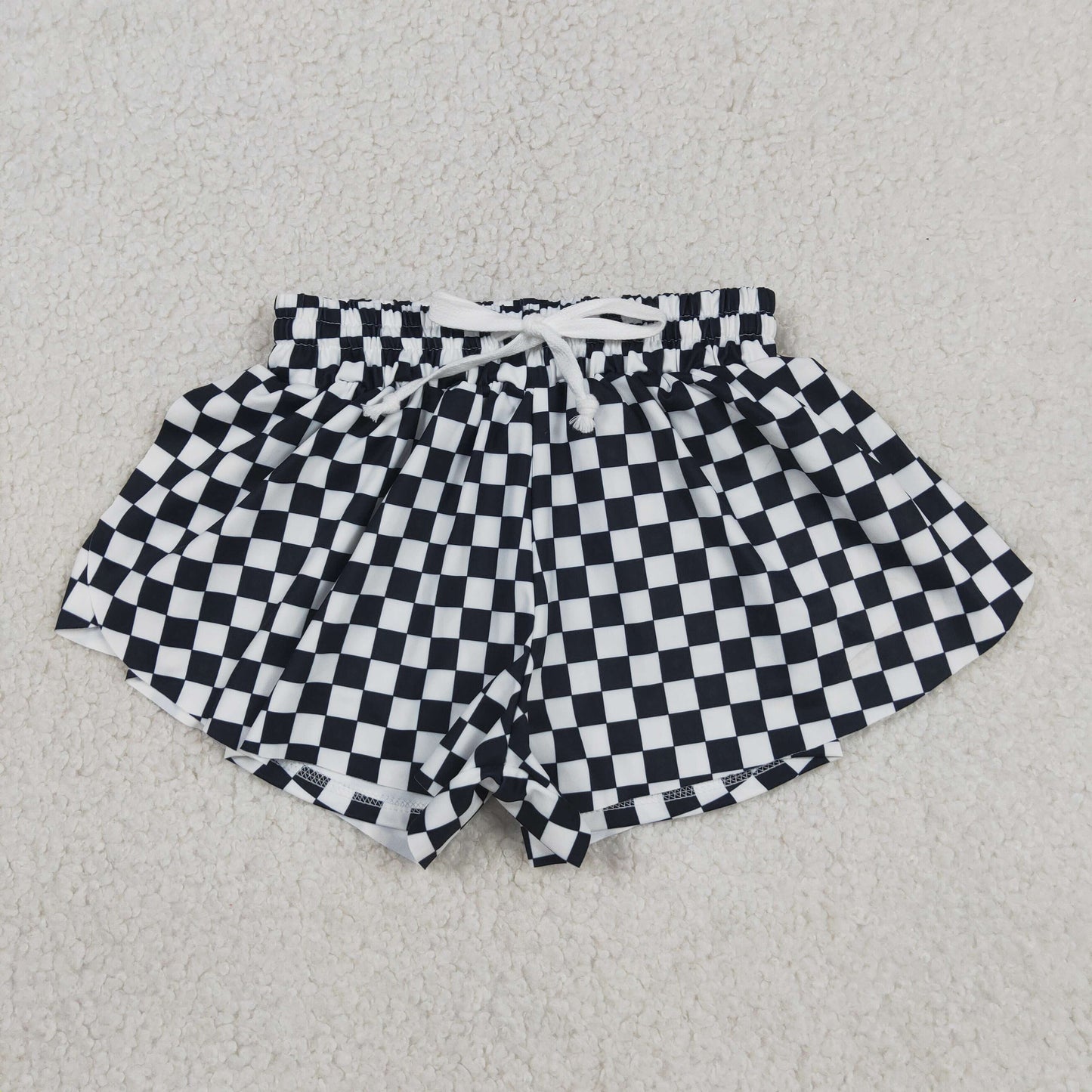 SS0865 RTS NO MOQ （In stock）Black plaid kids girls team active summer shorts