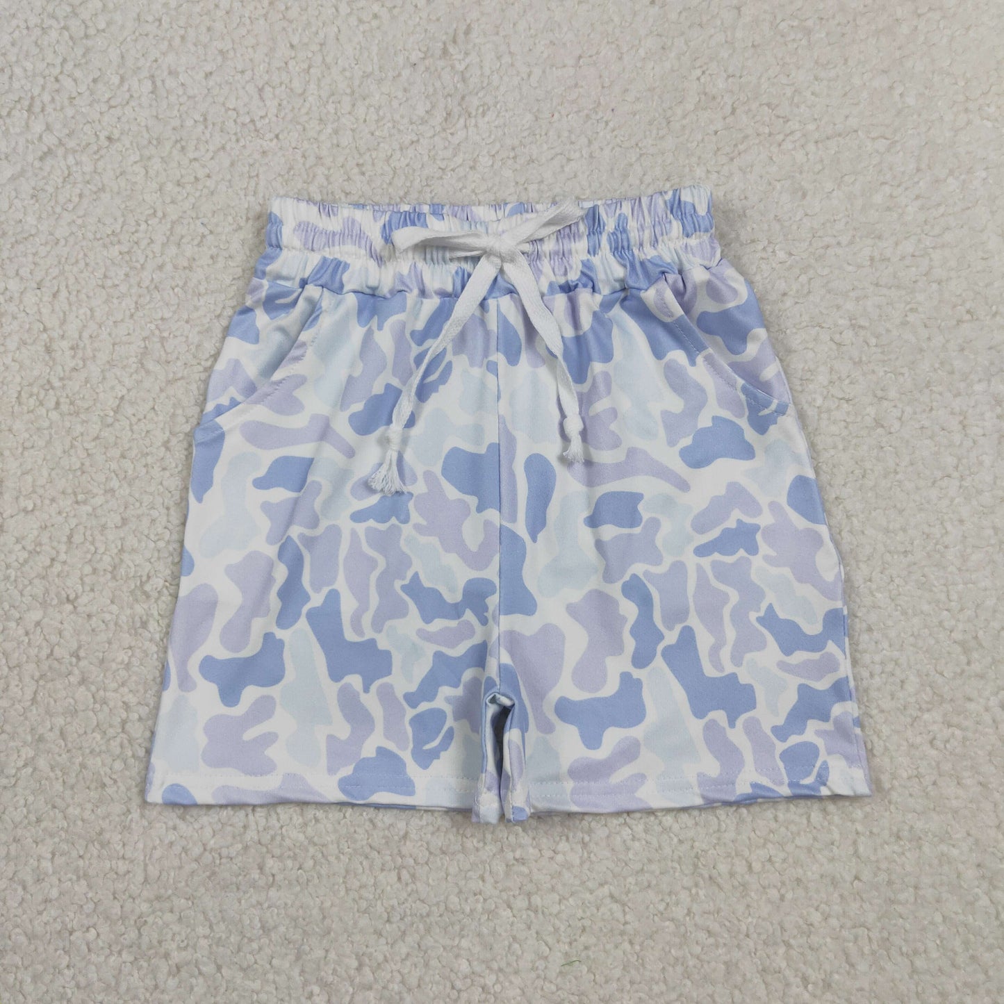 SS0886 RTS NO MOQ （In stock ）Light blue camo pockets kids boys summer shorts
