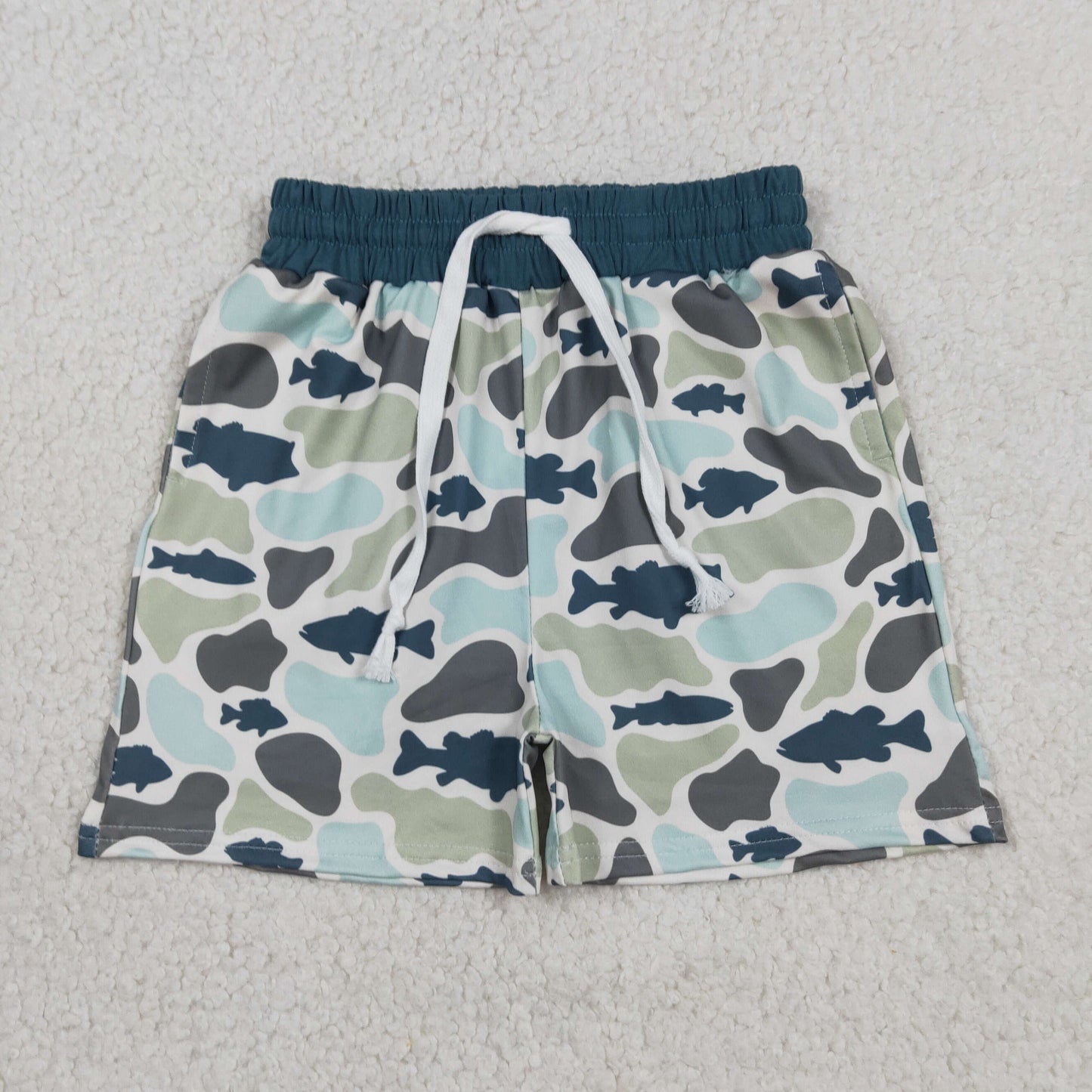 SS0893  RTS NO MOQ （In stock ）Fish camo pockets kids boys summer shorts