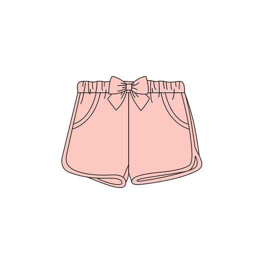5.6 SS0935 Pre order No Moq Baby Girls Solid Pink Elastic Waist Shorts With Bows Pockets