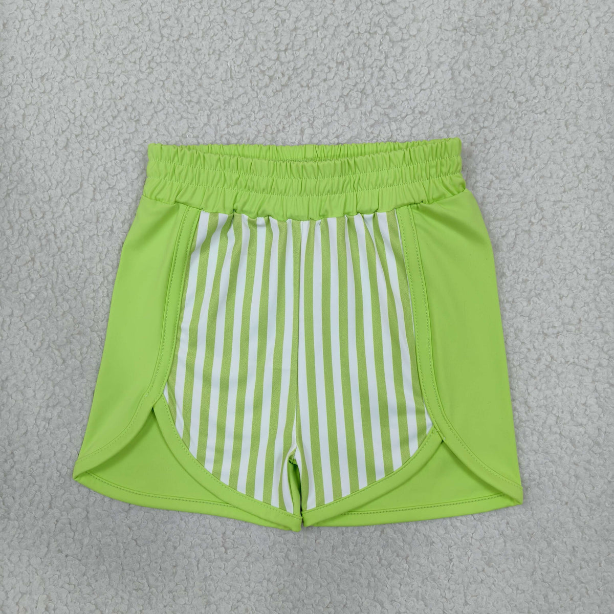 RTS NO MOQ （In stock）yoga fabric SS0952 Baby Girls Green Stripe Yoga Side Pocket Summer Shorts Bottom