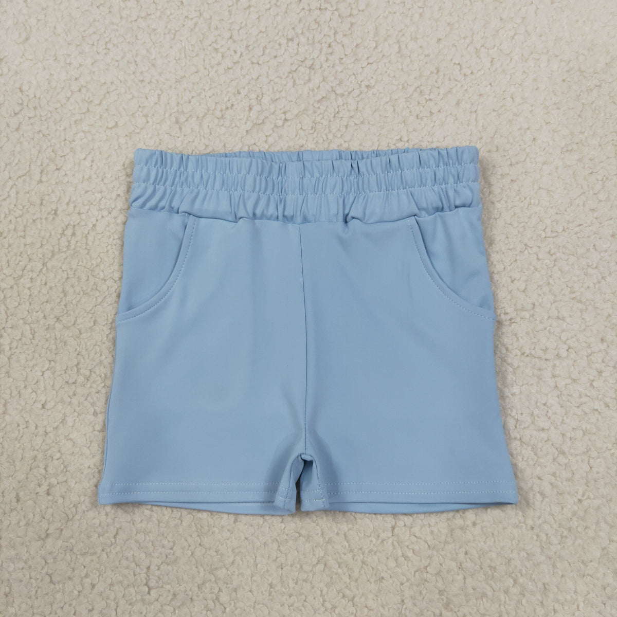 RTS NO MOQ （In stock）yoga fabric cotton SS0961 Yoga Baby Girls Solid Light Blue Pocket Short Yoga Athletic Casual Bottoms