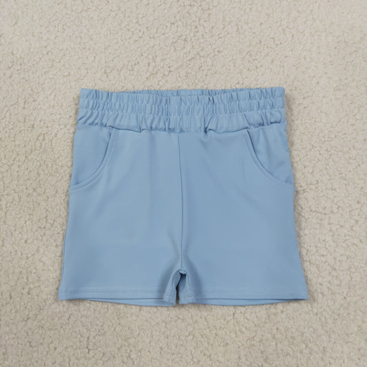 RTS NO MOQ （In stock）yoga fabric cotton SS0961 Yoga Baby Girls Solid Light Blue Pocket Short Yoga Athletic Casual Bottoms