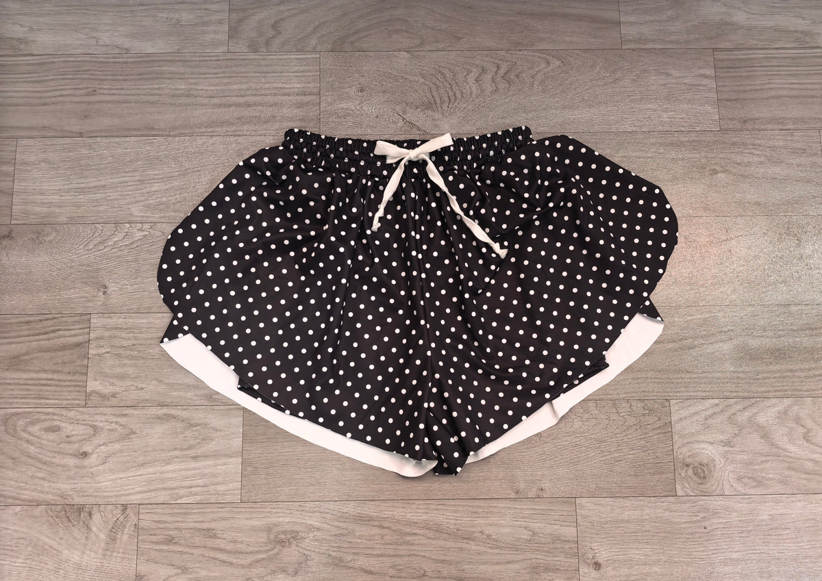 SS0975 Sample No Moq Yoga fabric Adult Women Black Polka Dots Yoga Active Butterfly Shorts Bottom