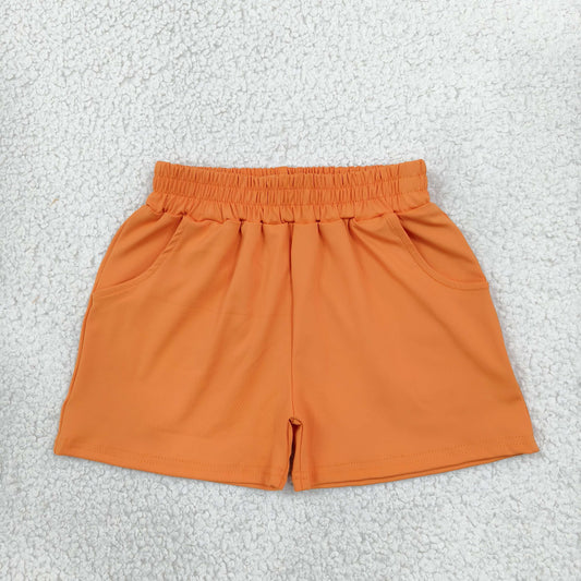 RTS NO MOQ （In stock）yoga fabric cotton SS0980 Baby Girls Orange Pockets Yoga Active Shorts Bottom