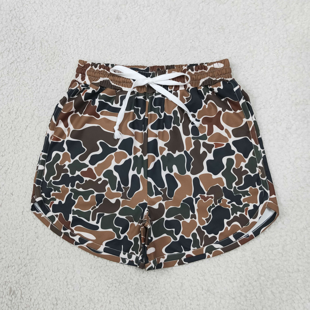 RTS NO MOQ （In stock）yoga fabric SS0988 Yoga Adult Women Dark Brown Camo Elastic Waist Yoga Active Pockets Shorts Bottom