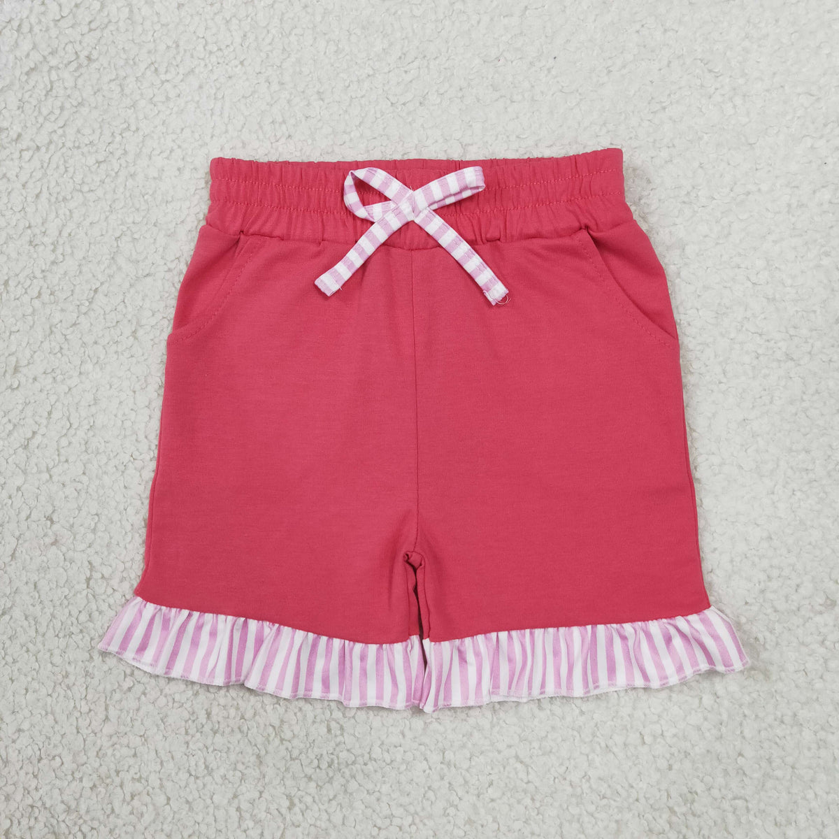 RTS NO MOQ （In stock）cotton SS1001 Baby Girls Watermelon Red Stripe Bow Pockets Holiday Casual Shorts Bottom