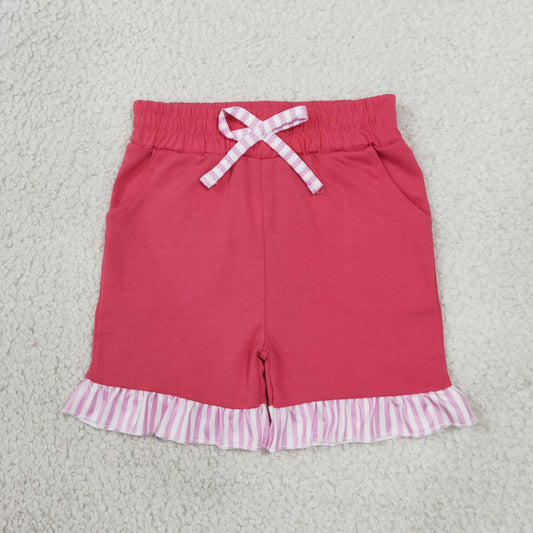 RTS NO MOQ （In stock）cotton SS1001 Baby Girls Watermelon Red Stripe Bow Pockets Holiday Casual Shorts Bottom
