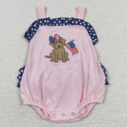SR0332 National Day Embroidered Puppy Pink Jumpsuit