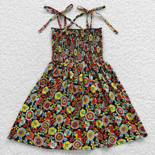 GSD0357 Colorful Flower Black Sling Dress