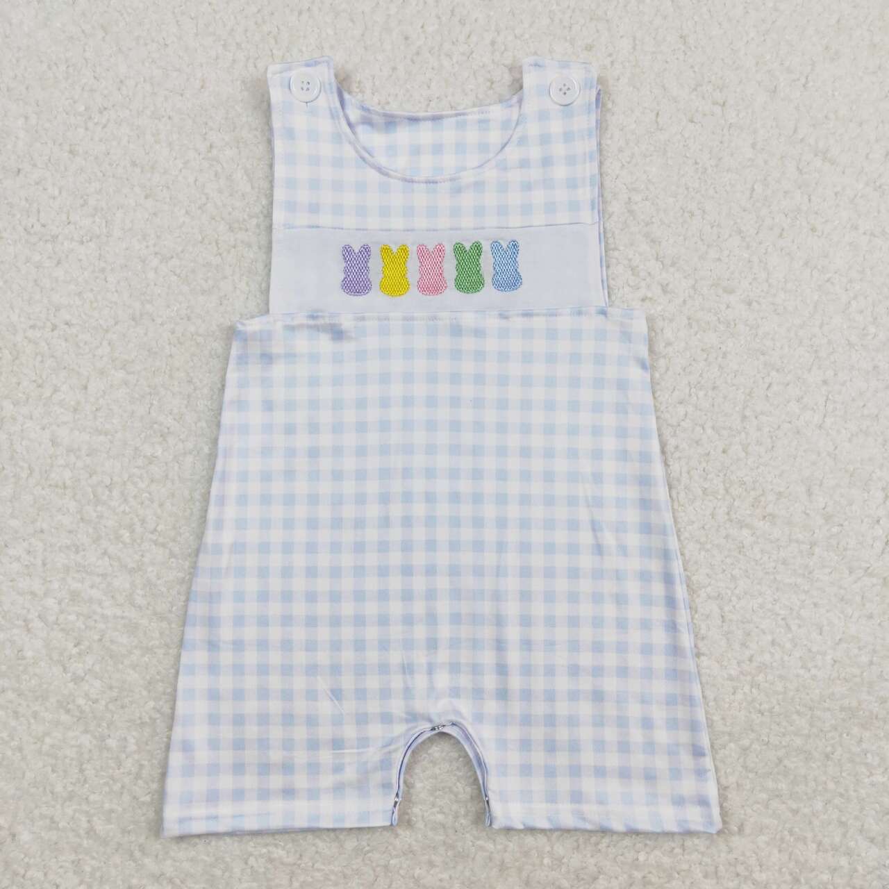 boy easter bunny blue gingham romper