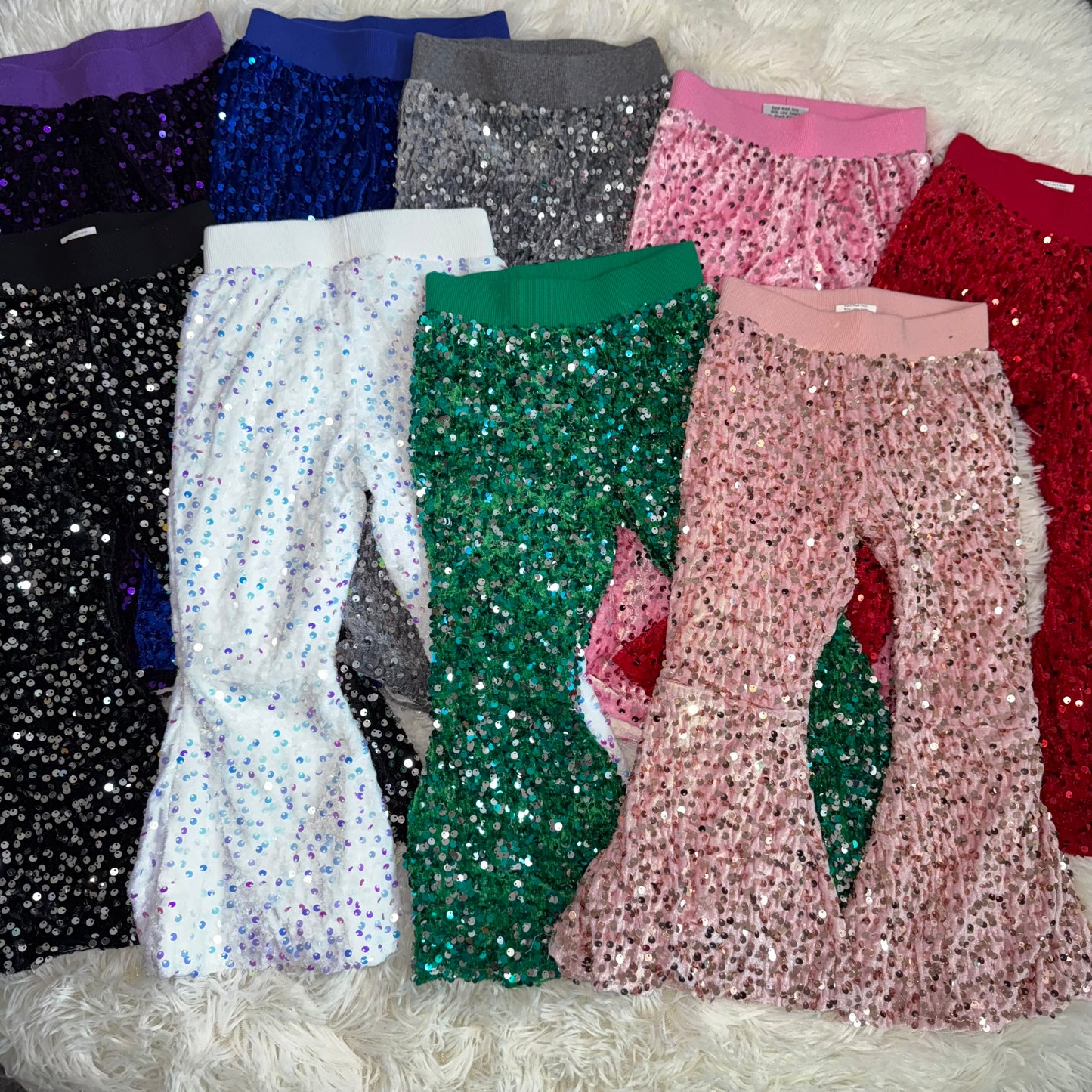 11.8 RTS Sibling Baby Girls Toddler Brithday Party Sequin Glitter Bell Bottom Pants