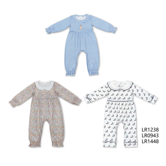 LR1238 LR0943 LR1448  Baby doll collar long romper: floral style & striped style & small animal print style