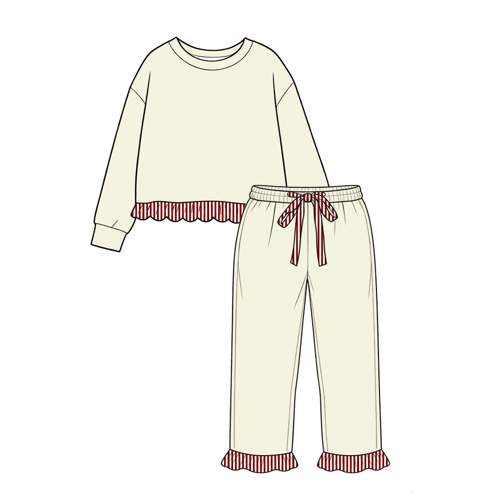 (Preorder new) No moq Baby Girls Solid Long Sleeve Pocket Sweatshirt Pants Casual Clothes Set