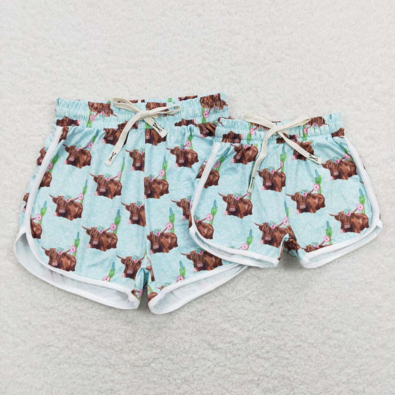 Adults women and Baby Girls Alpine Yak Mint Green Yoga Shorts