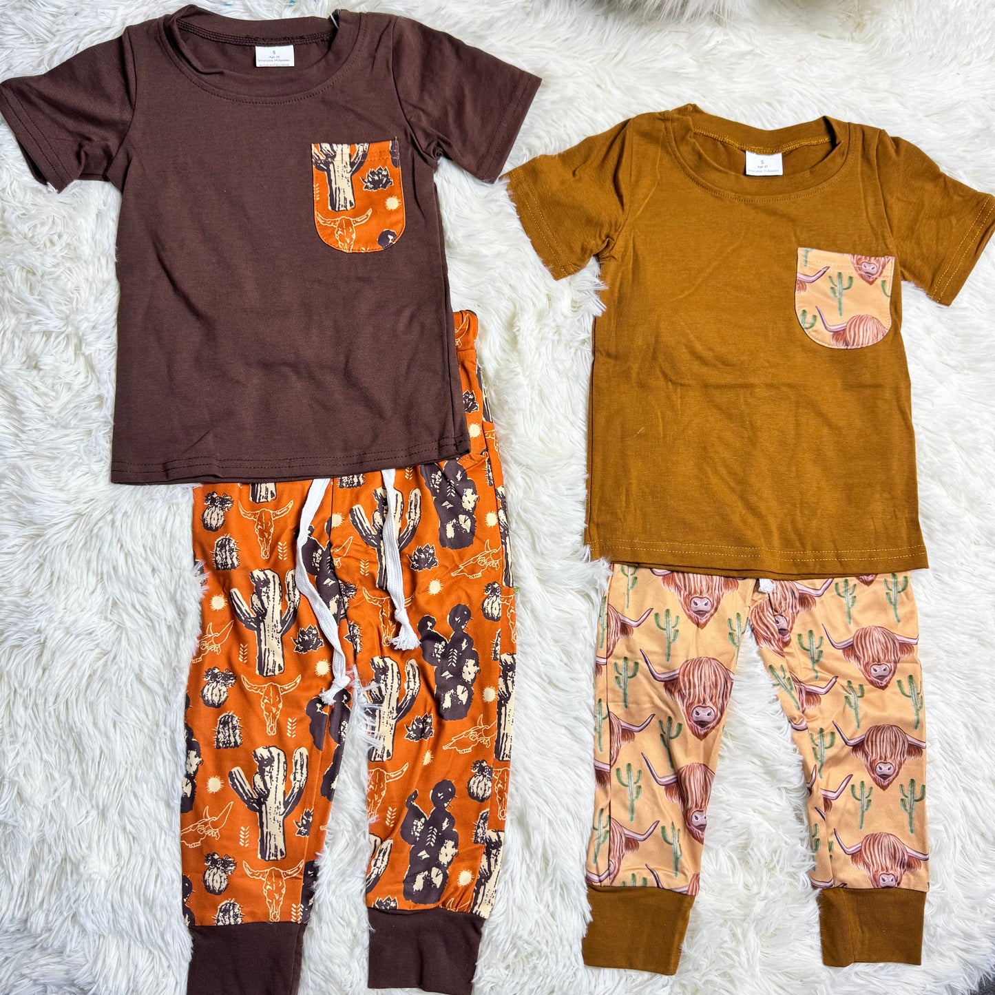 12.19 RST Sibling Western Baby Boys Short Sleeve Pocket Shirt Pants Clothes Sets