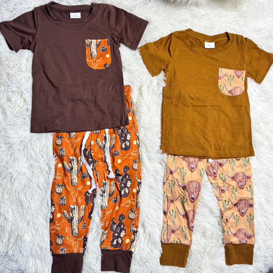 12.19 RST Sibling Western Baby Boys Short Sleeve Pocket Shirt Pants Clothes Sets