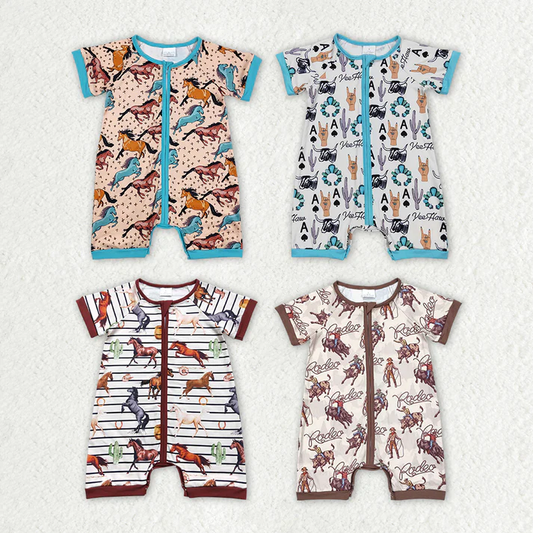 Baby Boys Galloping Horse Short Zip-Up Romper