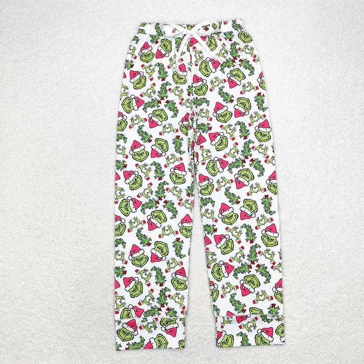 Adults women cartoon Christmas green monster straight trousers