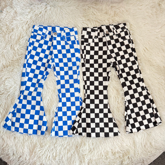 1.8 RTS Sibling Girls Boys Checkered Denim Adjustble Waistband Jeans Pants
