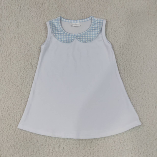 BT1847 RTS NO MOQ （In stock） Baby Boys Light Blue Check Print Collared Sleeveless T Shirt Casual Top
