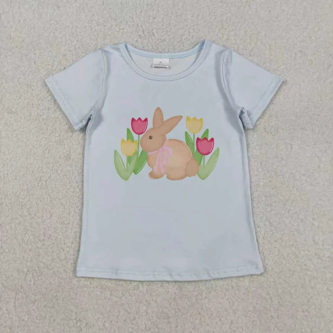 12.6 RST Sibling Baby Girls Short Sleeve Flowers Cross Rabbits Eggs Easter T-shirts Tops