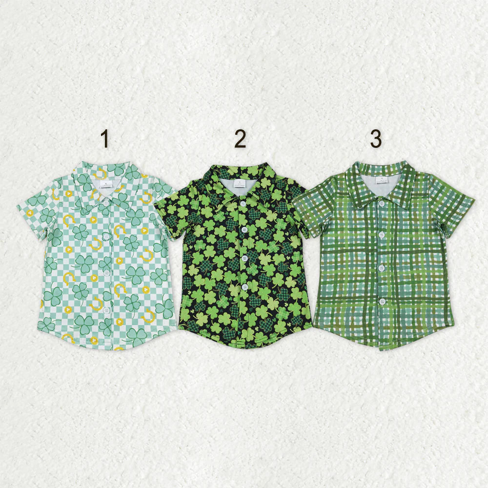 12.29 RST Sibling Baby Boys Short Sleeve Clovers Checked St Patrick Button Shirts Top