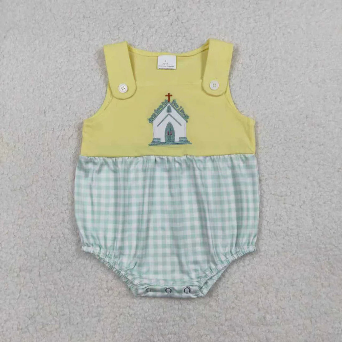 1.17 RTS Sibling Baby Kids Embroidery Church Cross Top Checked Shorts Clothes Set Rompers