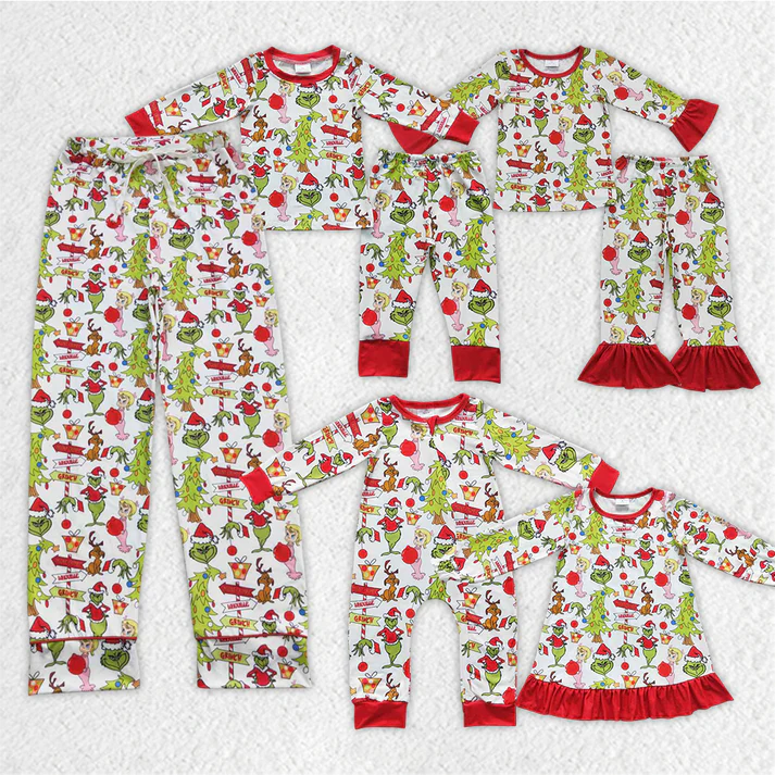 Girls Boys Green Face Rompers Pants Pajamas Sets