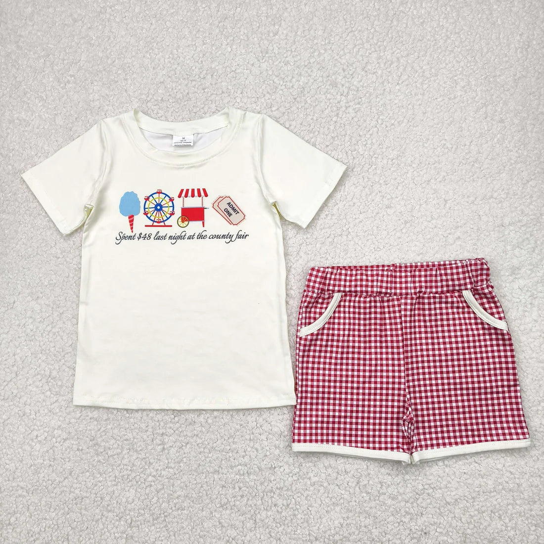 11.10 RTS Sibling Baby Kids Ice Cream Store Top Red Plaid Pockets Shorts Sets Rompers