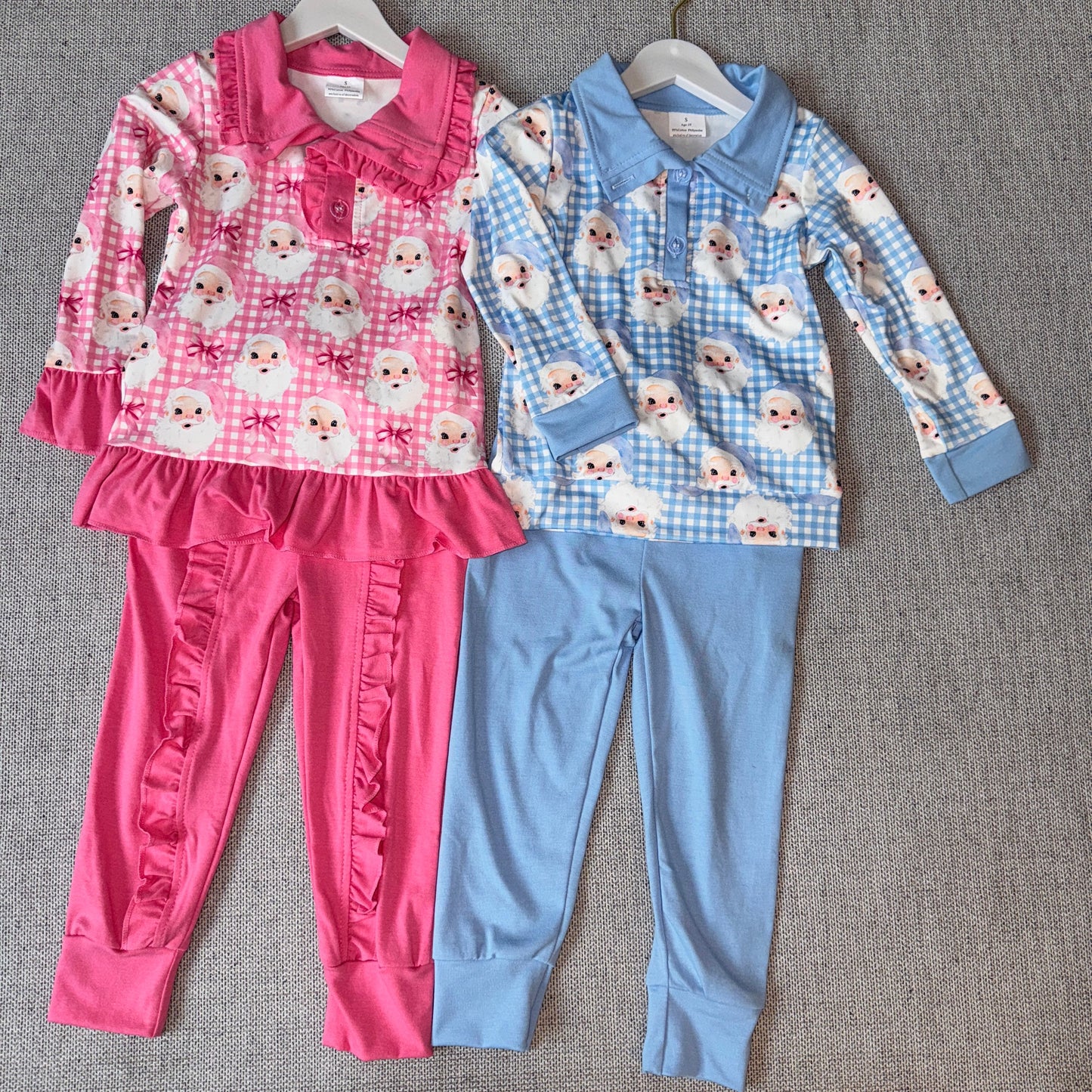 10.27 RTS Sibling Baby Kids Santa Checked Zip Pullover Pockets Leggings Christmas Clothes Sets