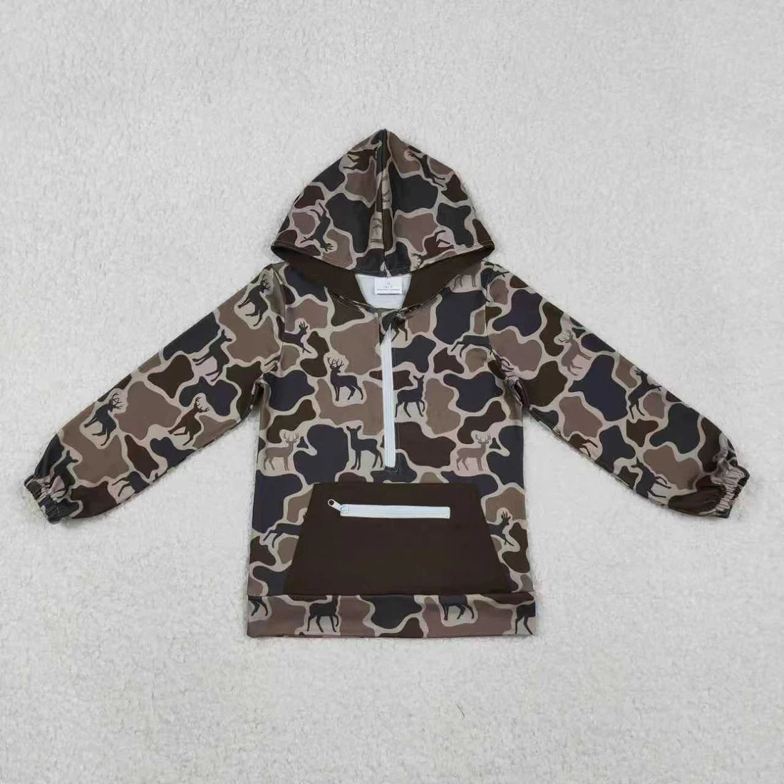 11.10 RTS Sibling Baby Boys Deer Camo Zipper Pullovers Pockets Jogger Hunting Clothes Set Hoodies Top