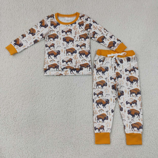 BLP1466  RTS NO MOQ （In stock）Baby Boys Flower Cow Pocket Tee Top Jogger Western Outfit