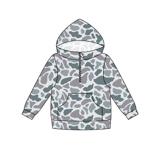 BT1849 Pre order No Moq No Moq Boys Fashion Camo Long Sleeve Zipper Pocket Hoodie