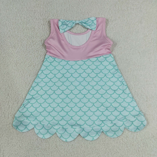 GSD2516 RTS NO MOQ （In stock）Baby Girls Lavender Sleeveless Blue Mermaid Knee Length Dress