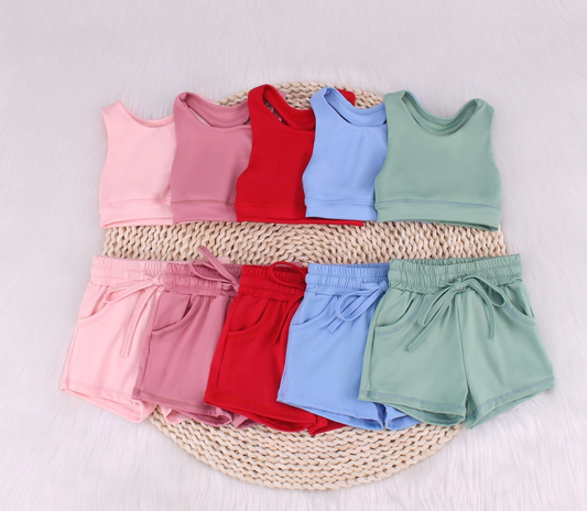 Baby Girls Red Vest Top Sports Shorts Clothes Sets