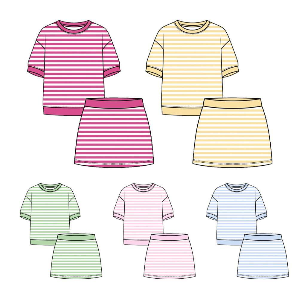 4.29 Pre order No Moq Baby Girls Summer Striped Short Sleeve Top And Skirt Yoga Set